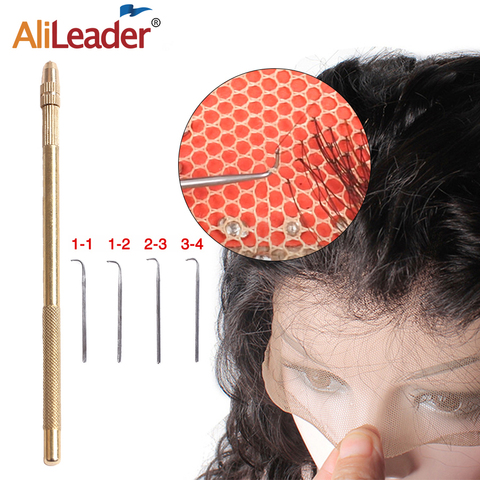 Alileader 5 unids/set de ventilación de la aguja para hacer Frontal de encaje de oro profesional DIY Peluca de encaje de agujas con Mango de cobre ► Foto 1/6