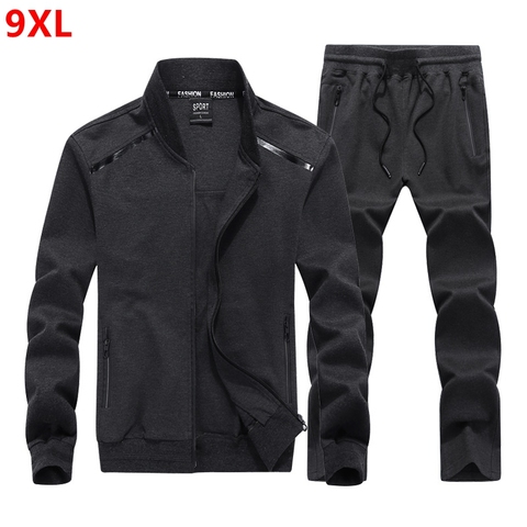 Conjunto de chándal para hombre, traje de talla grande con cuello de béisbol, pantalones de chándal para jóvenes, 8XL, 7XL, Primavera ► Foto 1/4