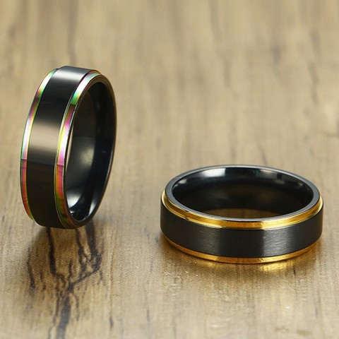 Vnox-anillo de acero inoxidable con extremo negro para hombre y mujer, sortija única, superficie mate, informal, 6mm ► Foto 1/6