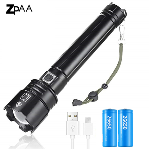 Linterna LED XHP90.2 XHP70.2 XHP50, recargable por USB, con zoom, lámpara de caza para acampar y pescar, el más potente, 18650, 26650 ► Foto 1/6