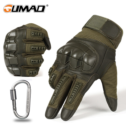 Guantes tácticos militares para hombre, manoplas de cuero PU con carcasa de goma y pantalla táctil, Airsoft, Paintball, bicicleta, caza, senderismo ► Foto 1/6