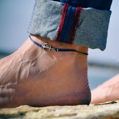 Tobillera con ancla para hombres tobillera con un ancla de plata cordón azul pulsera para regalo de los hombres para él de los hombres pulsera de tobillo ► Foto 1/6