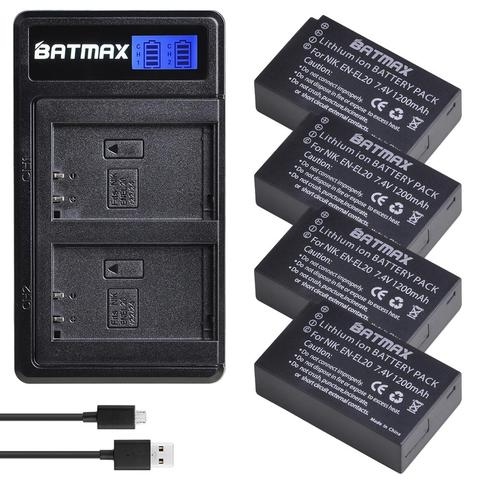 Batmax EN-EL20 EN-EL20A EL20 es el20 batería + LCD Dual USB cargador para Nikon Coolpix P1000 Nikon1 J1... J2... J3 Nikon1 AW1 ► Foto 1/6