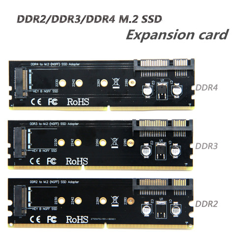 Placa adaptadora DDR Ranura para tarjeta de memoria a M.2 SSD b-key, compatible con DDR2, DDR3, DDR4 ► Foto 1/1