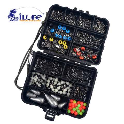 ILure-Kit de accesorios de pesca 177 unids/caja, incluye anzuelos, pesas de pesca, broches, caja de aparejos de pesca ► Foto 1/6