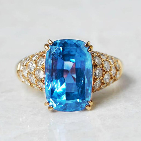 Huitan-anillo Vintage de circonia cúbica para mujer, sortija con piedras de cristal azul cielo deslumbrantes, regalo de aniversario para esposa y eternidad ► Foto 1/6