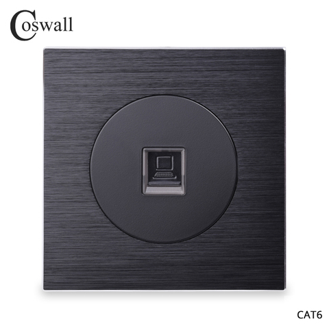 Coswall-Panel de Metal y aluminio conector de Internet CAT6 RJ45, toma de corriente de pared para ordenador, negro/gris plata, serie R12 ► Foto 1/5