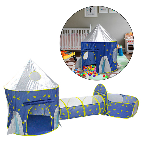 Tienda de campaña plegable para niños 3 en 1, nave espacial para bebés, con cohete Tipi, caja de bolas de piscina seca para niños, juguetes de habitación para niños ► Foto 1/6