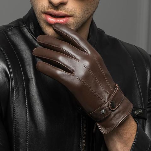 Guantes gruesos de cuero auténtico para hombre, manoplas cálidas para conducir, con pantalla táctil, color negro/marrón, para Primavera/invierno, envío gratis ► Foto 1/6