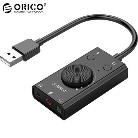 ORICO-tarjeta de sonido USB externa, auriculares con micrófono, Conector de 3,5mm, adaptador de salida de 3 puertos, Volumen ajustable para Windows, Mac y Linux ► Foto 1/6