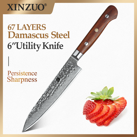 XINZUO 6 pulgadas cuchillo japonés de acero de Damasco cocina cuchillo Chef profesional Peeling cocina cuchillos con mango de palo de rosa ► Foto 1/6