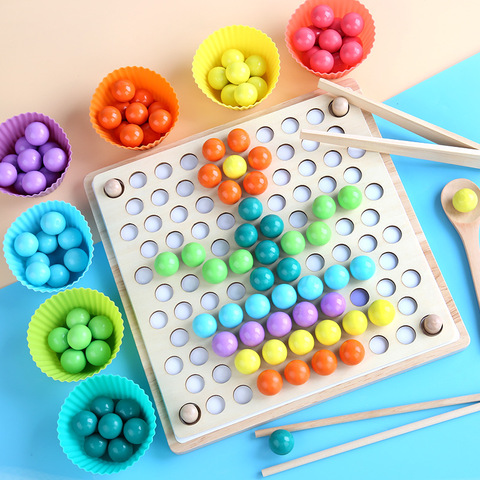 Juego de mesa de entrenamiento de madera Montessori, juguetes educativos apilados con Clip de cuentas de eliminación, con Motor fino, clasificación de colores ► Foto 1/6