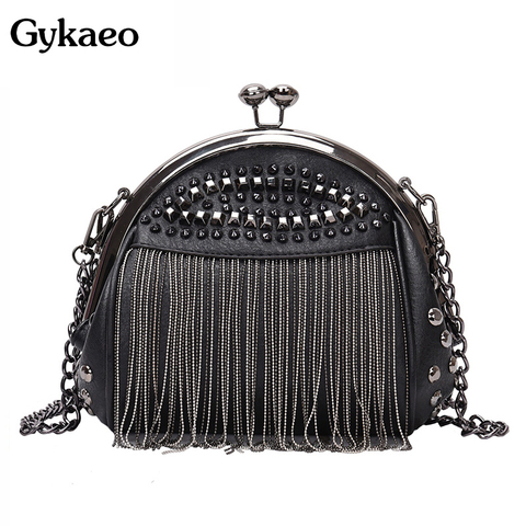 Gykaeo-Bolsos de lujo con cadenas para mujer, bandoleras de estilo Punk de diseñador, con remaches pequeños, con borla, bolsa cruzada ► Foto 1/6