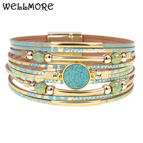 WELLMORE-Pulseras bohemias para mujer, brazaletes de cuero, joyería femenina, venta al por mayor ► Foto 1/6