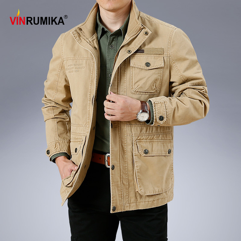 Chaqueta de talla grande para hombre, abrigo informal estilo militar, M-6XL, algodón, caqui, suelto, longitud media, chaquetas negras, primavera y otoño, 100%, 2022 ► Foto 1/6