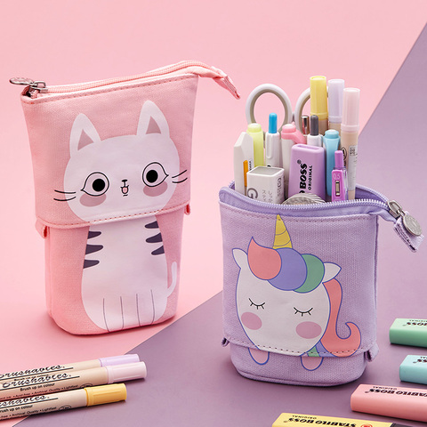 Angoo-Bolsa de lápices divertida, estuche Flexible para guardar bolígrafos, plegable, lindo gatito, Minino, gato, oso, material escolar, A6445 ► Foto 1/6