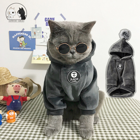 Ropa suave para perros y gatos Abrigo con capucha y Bola de pelo, chaqueta de invierno para perros y gatos, pijamas frescos para Chihuahua ► Foto 1/6