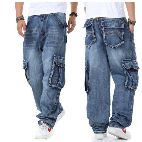 2022 holgados de los hombres Hip Hop pantalones vaqueros Multi bolsillos de la patineta de Jeans para hombres táctico Denim Joggers pantalones de talla grande 44 ► Foto 1/6