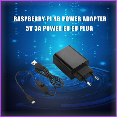 Adaptador de corriente para Raspberry Pi 4 B, fuente de alimentación de 5V 3A, enchufe europeo y estadounidense, cable de alimentación de 1M interruptor USB para Raspberry Pi 4 RPI170 ► Foto 1/6