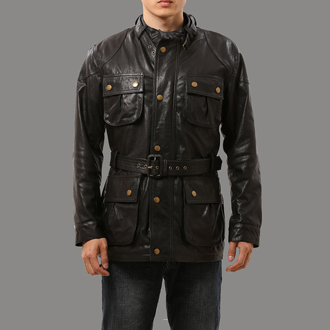 Chaqueta de piel de oveja auténtica para hombre, chaqueta de cuero informal, larga, talla grande de EE. UU., 0909 ► Foto 1/6