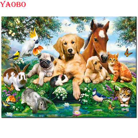 5D caballo bordado con diamante, perro, gato, loro, pájaros, pintura de diamante redondo cuadrado completo, pintura de diamantes de imitación, mosaico de diamantes, rompecabezas ► Foto 1/6