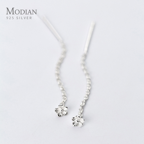 Modian Simple flor pendientes largos de borla para mujeres 100% de Plata de Ley 925 pendientes de oreja estilo coreano joyería de fiesta ► Foto 1/3