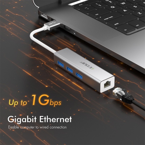 EDUP HUB tipo C con adaptador USB 3,0 a RJ45 Thunderbolt 3 Dock para PC, portátil, ordenador, accesorios Ethernet, divisor USBC 3,1 ► Foto 1/6