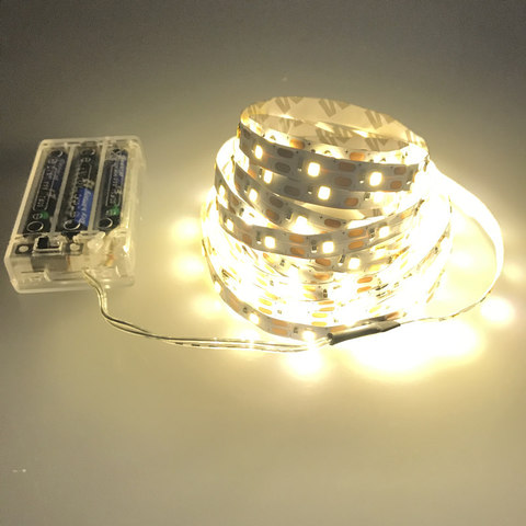Tira de luces LED de 3AA con batería, no impermeable, 3528, 60LED/M, 50CM, 1M, 2M, 3M, 4M, 5M, con caja de batería, tira blanca cálida/fría ► Foto 1/6