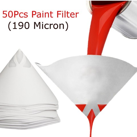 Filtros para pintura de papel (190 micras), filtros cónicos para pintura, filtro de malla, cono, embudo de pintura, 50 Uds. ► Foto 1/6