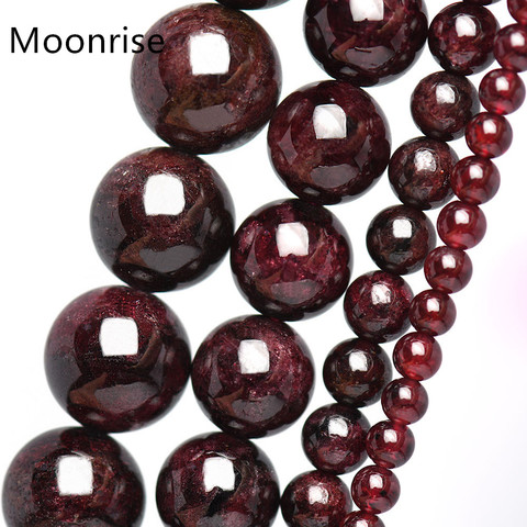 Cuentas redondas de piedras naturales de color rojo oscuro para fabricación de collares y pulseras, abalorios sueltos de 15,5 