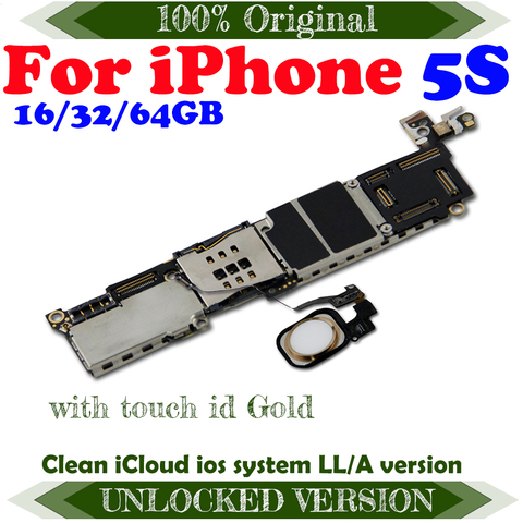 Placa base 16 GB 32 GB 64 GB con/sin identificación táctil para iphone 5S desbloqueado sistema lógico IOS con patatas fritas ► Foto 1/2
