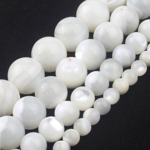 Mopa de perlas blancas de piedra Natural, cuentas sueltas redondas para fabricación de joyas, abalorio para mujer, accesorios de pulsera de 15 '', 6, 8 y 10mm ► Foto 1/6