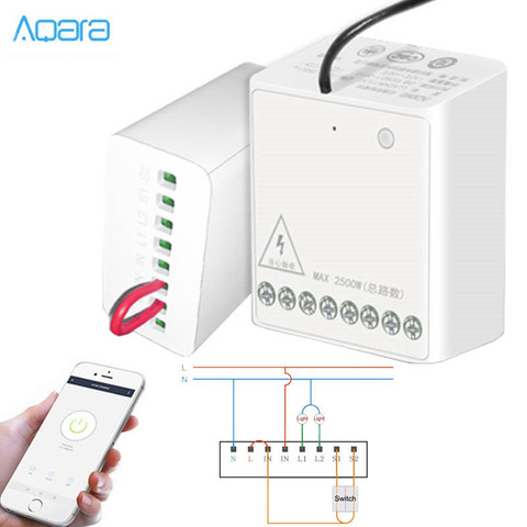 Aqara-Módulo de Control de vía de dos vías LLKZMK11LM, controlador de Relé inalámbrico, 2 canales que funcionan para la aplicación de hogar inteligente y Kit de módulo de Control de casa ► Foto 1/6