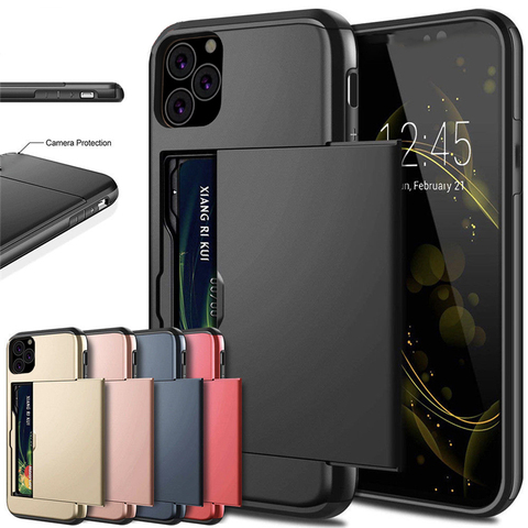 Funda de TPU a prueba de golpes para iPhone 11 Pro Max XS X XR, armadura deslizante con soporte con ranuras para tarjetas monedero para IPhone 7 8 6 6s Plus 5 5s ► Foto 1/6