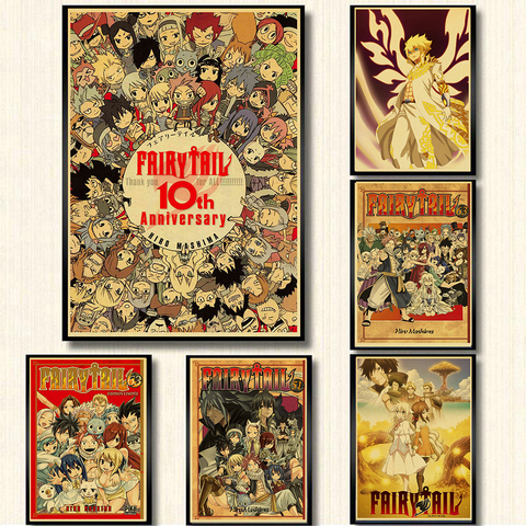 Fairy Tail Anime Posters pegatinas de pared papel kraft impresiones alta definición Home Decoración Estilo vintage decoración de la habitación pintura ► Foto 1/6