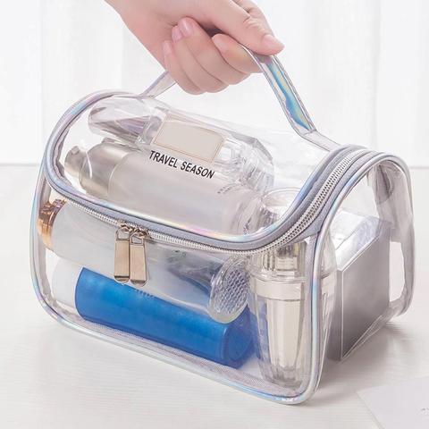 Neceser de viaje para cosméticos, bolsa de almacenamiento transparente resistente al agua, con cremallera, fácil de llevar ► Foto 1/6