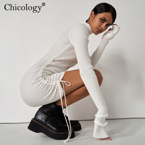 Chicology-Vestido corto femenino de manga larga para otoño e invierno, minivestido Sexy con escote para mujer, ropa elegante para fiesta y Club de Navidad, 2022 ► Foto 1/6