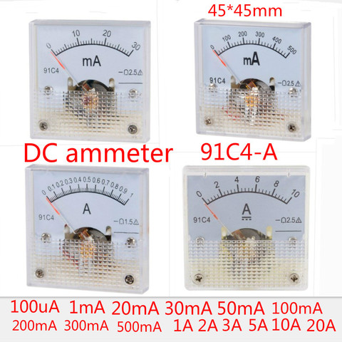 91C4-A, medidor del Panel del metro analógico, amperímetro actual CC 50mA, 1A, 2A, 3A, 5A, 500mA, 30mA para pruebas de circuitos, medidor del amperios, 1 Uds ► Foto 1/6