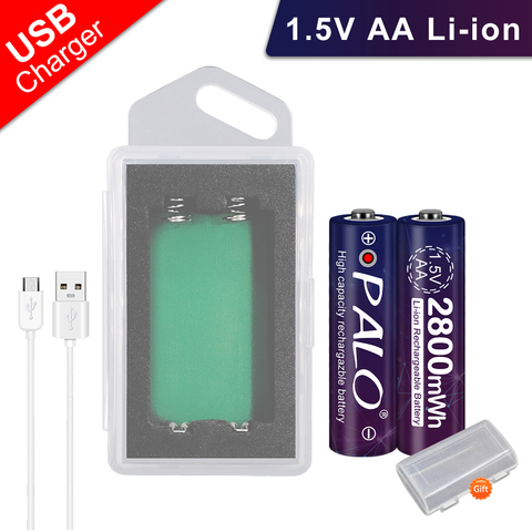 PALO-batería de iones de litio recargable, 2800mWh AA1.5V, 1,5 V, AA, precarga, 1,5 V, AA, funda cargadora de batería, Cargador usb ► Foto 1/6