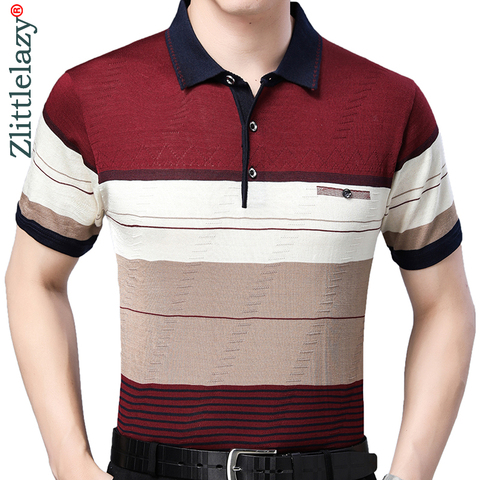 2022 de verano de manga corta Camiseta de Polo camisa casuales de los hombres de bolsillo a rayas ropa de hombre Polos camisas para hombre de moda Slim Poloshirt 41303 ► Foto 1/1