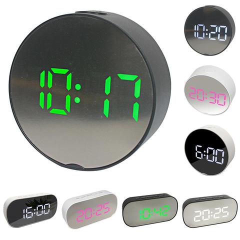 Reloj despertador Digital inteligente LED para dormitorio de niños, alarma de pantalla Digital ovalada redonda portátil, espejo de maquillaje ligero nocturno ► Foto 1/6