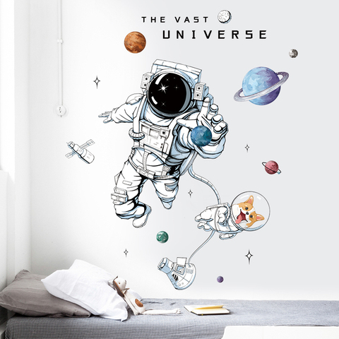 El vasto universo pared pegatinas para niños habitaciones de guardería decoración de la pared de pared removible vinilo calcomanías de dibujos animados pegatinas de avión decoración de la pared ► Foto 1/6