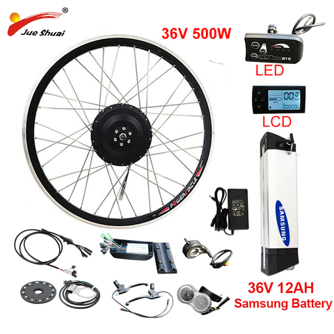 Kit de conversión de bicicleta eléctrica, sin impuestos, 36V, 500W, 36V, 12Ah, batería Samsung, rueda de Motor de cubo trasero delantero ► Foto 1/6