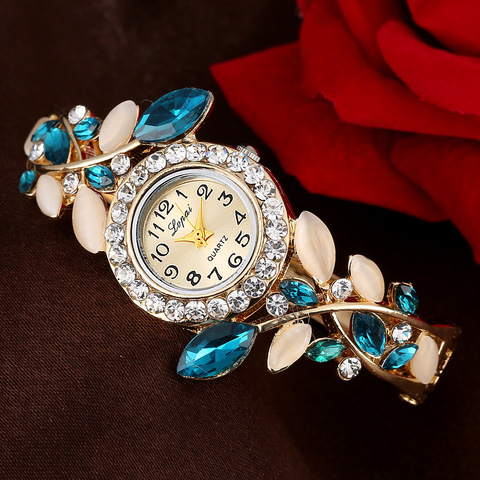 Relojes de marca superior de lujo para mujer, pulsera de diamantes de imitación, reloj de muñeca pequeña, pulsera de acero, regalo para mujer ► Foto 1/6