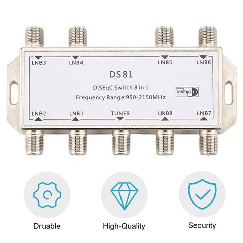 Gran oferta DS81 8 en 1 señal de satélite conmutadores DISEqC receptor LNB de multiconmutadores pesado Zinc fundido Chrome tratados ► Foto 1/6