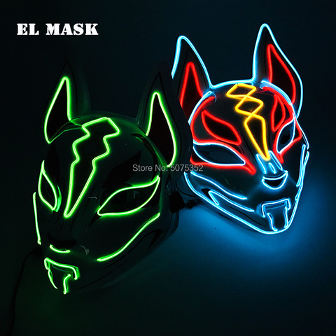 Mascarilla decorativa de Anime Expro, máscara de zorro japonés con luz Led de neón para Cosplay, fiesta de Halloween, fiesta de Rave, baile, DJ, día de pago, accesorios de disfraces ► Foto 1/6