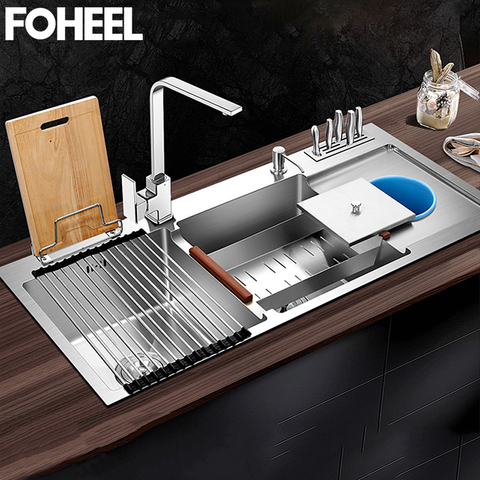 FOHEEL-fregadero de cocina Rectangular de acero inoxidable, soporte para herramientas, fregadero de cocina ► Foto 1/6