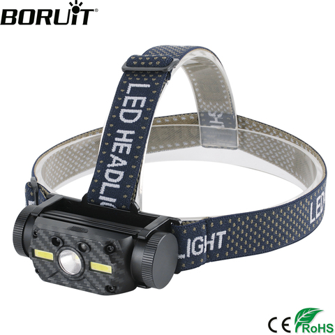 BORUiT-linterna de cabeza B34 con Sensor de movimiento del cuerpo, faro LED XM-L2 + 2 * COB, recargable vía USB, para acampar y cazar, 21700/18650 ► Foto 1/6