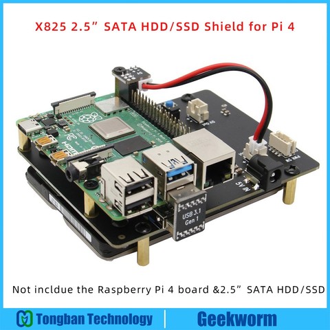 Raspberry Pi 4 Modelo B tarjeta de expansión de almacenamiento SATA HDD/SSD de 2,5 pulgadas, módulo de disco duro móvil X825 USB3.1 para Raspberry Pi 4B ► Foto 1/6