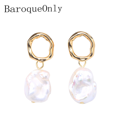 BaroqueOnly-pendiente de Perla Barroca Nautral, Pendiente de círculo irregulares de moda, pendientes de gota de aguja 925, joyería, ECM ► Foto 1/6